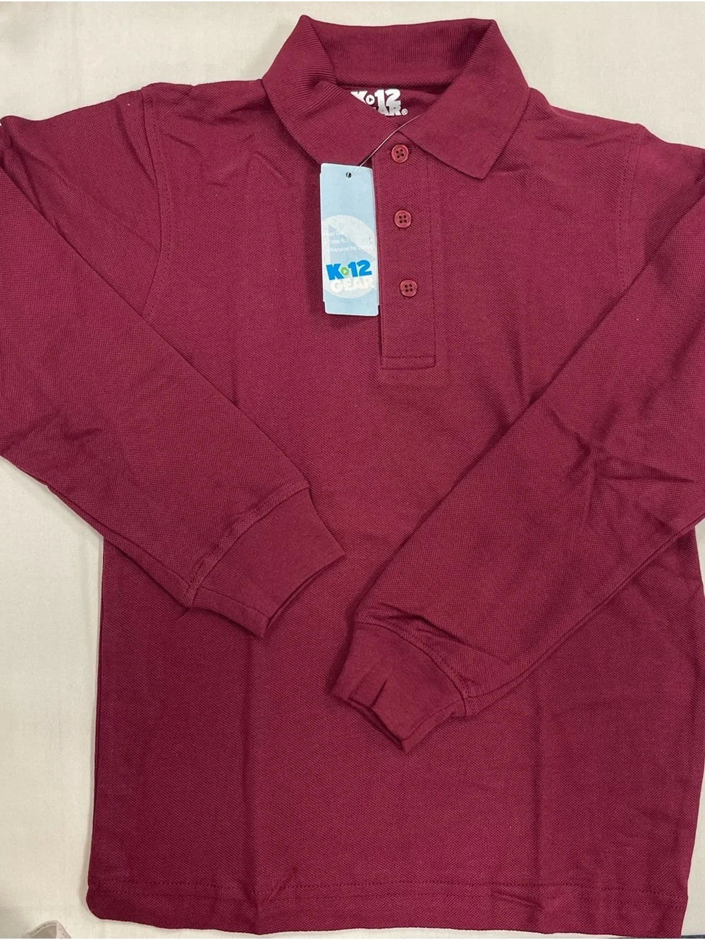 Kids Long-Sleeve Polo Shirt in Maroon